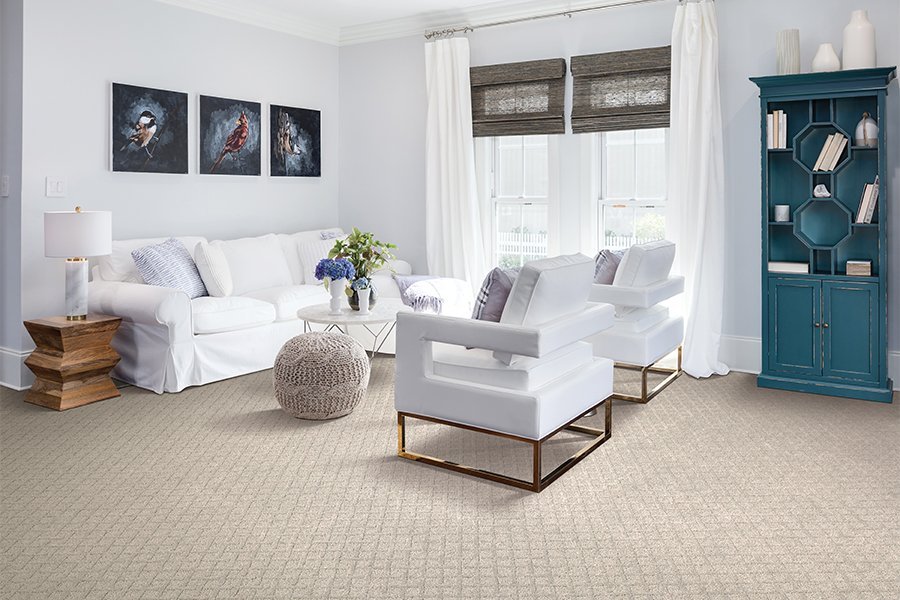 beige carpet and white sofa